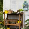 Wooden potting table with zinc plated worktop, nordic brown - Image 2