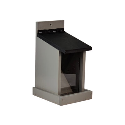 Bird feeder with plexi glass, gray body, openable black roof — white 1x1