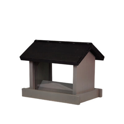 Bird feeder two sided with plexi glass, gray body, openable black roof — white 1x1
