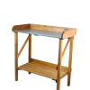 Wooden potting table with zinc plated worktop, nordic brown