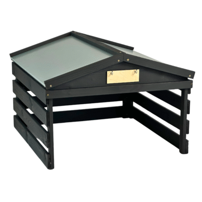 Robotic lawn mower garage with metal roof, black/black