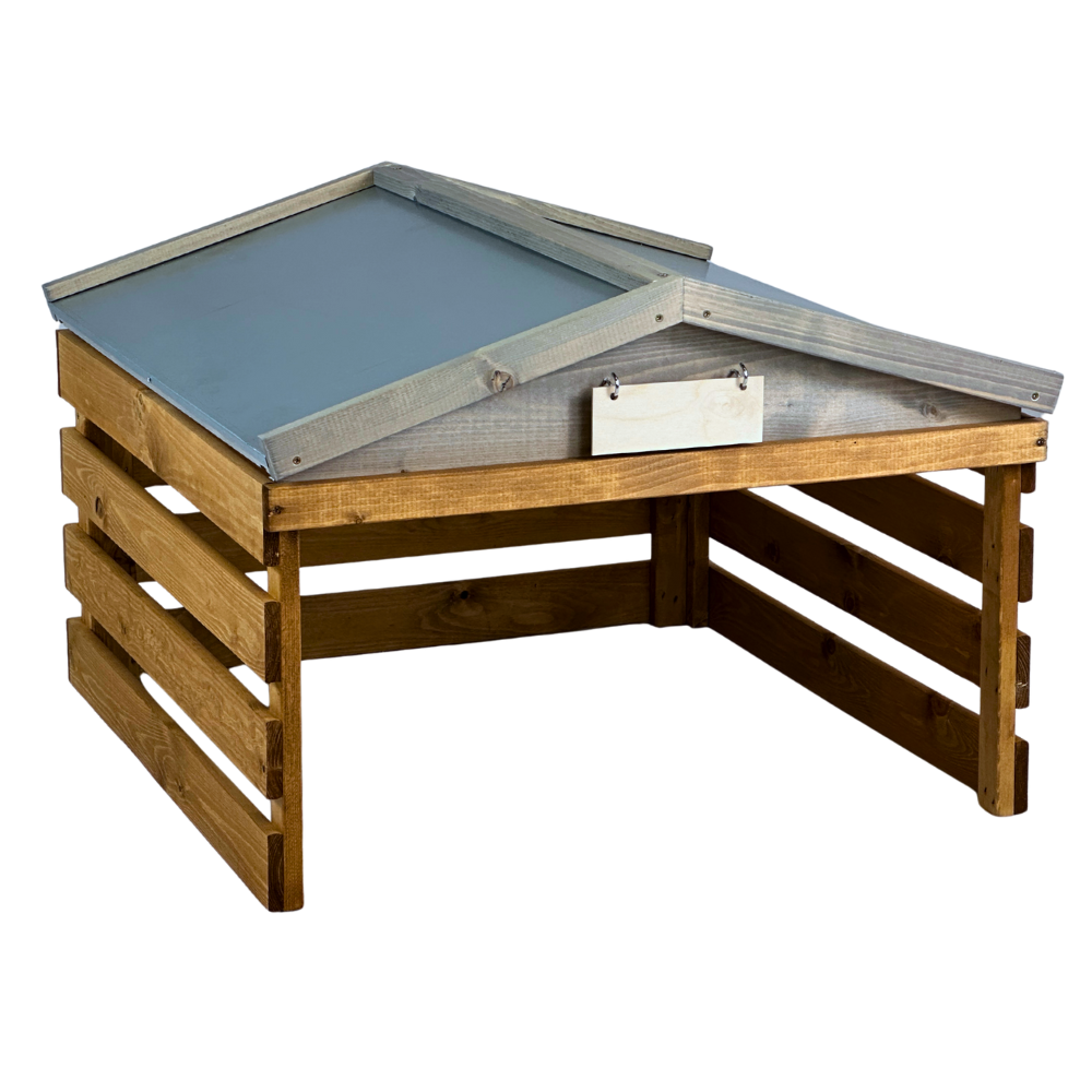 Robotic lawn mower garage with metal roof, nordic brown/gray